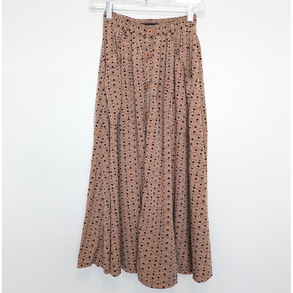 AMERICAN APPAREL Skirt Womens Size XS Tan Midi Geometric Print Long Pockets